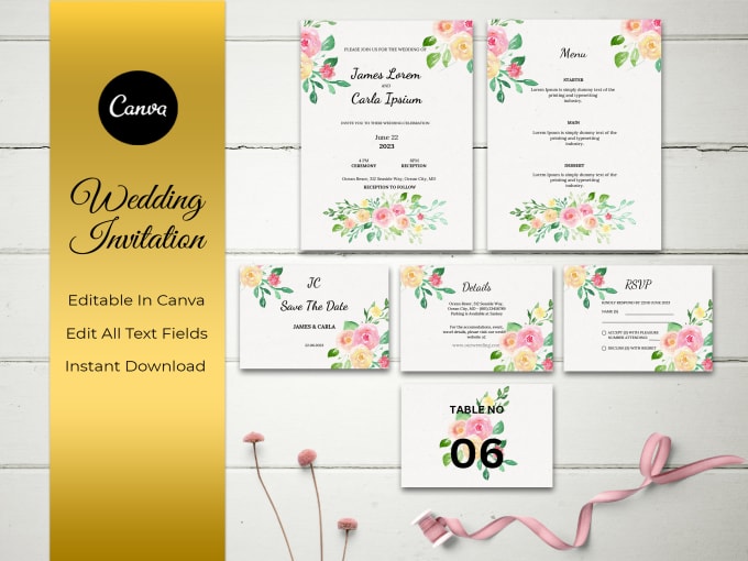 Gig Preview - Premium wildflower wedding invitation canva, editable rsvp, save the