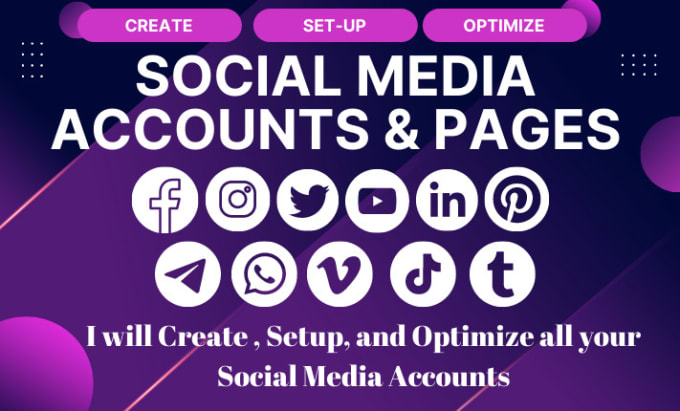 Gig Preview - Create and setup all social media accounts , business pages