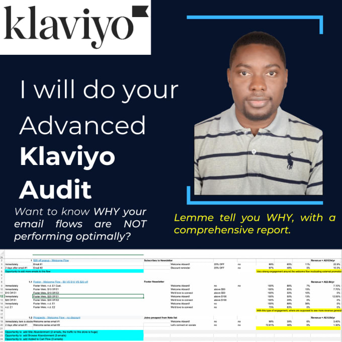 Gig Preview - Do a complete klaviyo account audit of your flows, campaigns