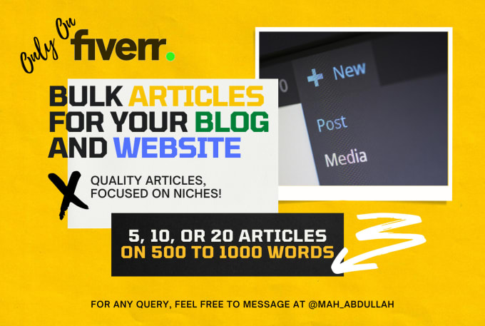 Gig Preview - Write quality bulk articles for your blog and website