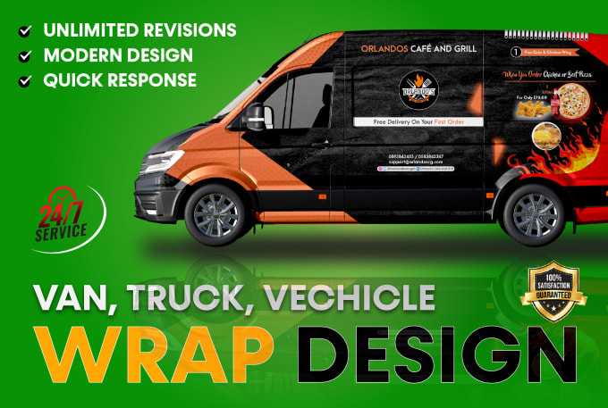 Gig Preview - Design restaurant food van wrap, food truck wrap, food truck menu,