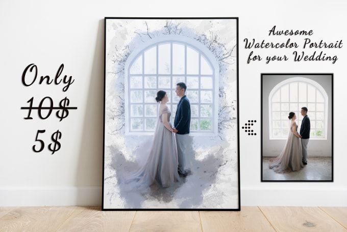 Gig Preview - Draw awesome portrait wedding or engagement watercolor in 24 hours