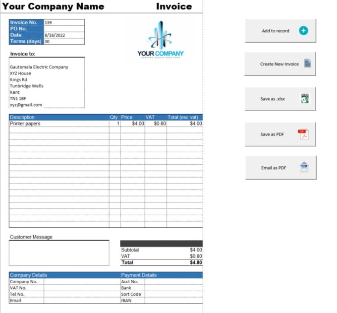 Gig Preview - Use macros to create auto generated invoices in ms excel