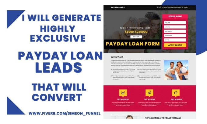 Gig Preview - Generate highly exclusive payday loan leads business loan leads landing page