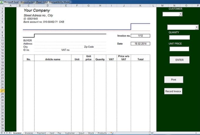 Gig Preview - Set up invoice system in excel customized for you