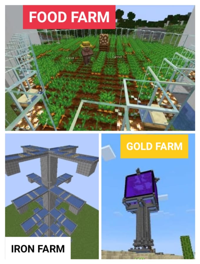 Gig Preview - Build farms like iron, gold mob auto food wool in minecraft