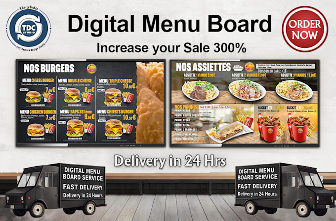 Bestseller - design digital menu board or static design or flyer with animation for TV screen