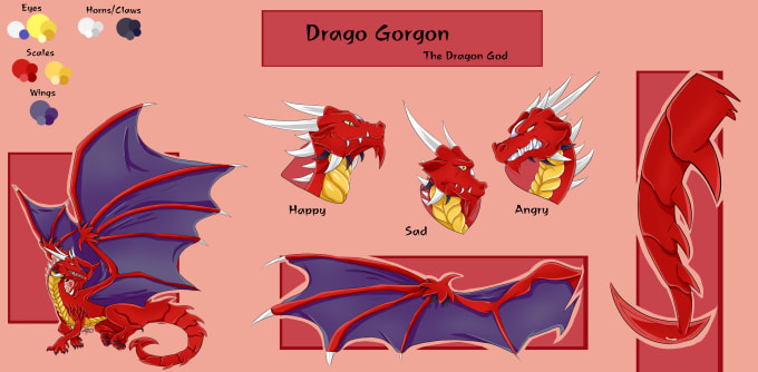 Gig Preview - Draw a dragon character sheet with full color palette