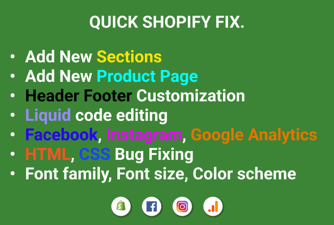 Gig Preview - Fix your shopify store problems like adding sections, HTML, CSS, js, etc