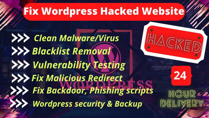 Gig Preview - Remove wordpress malware,malware removal,hacked wordpress website security