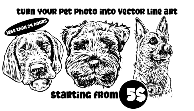 Gig Preview - Draw your pet animal in black and white line art