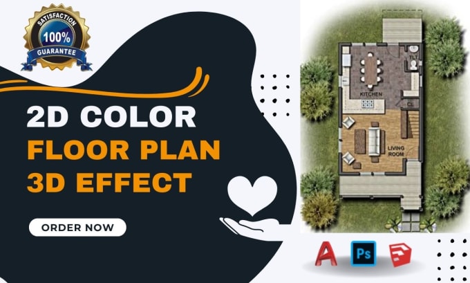 Gig Preview - Color floorplan with 3d with furniture, if required