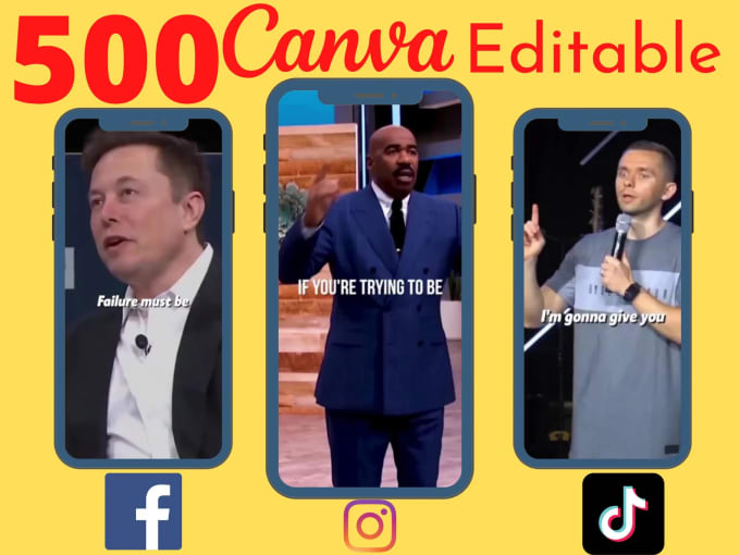 Gig Preview - 500 canva logo editable motivational inspirational reels videos for instagram