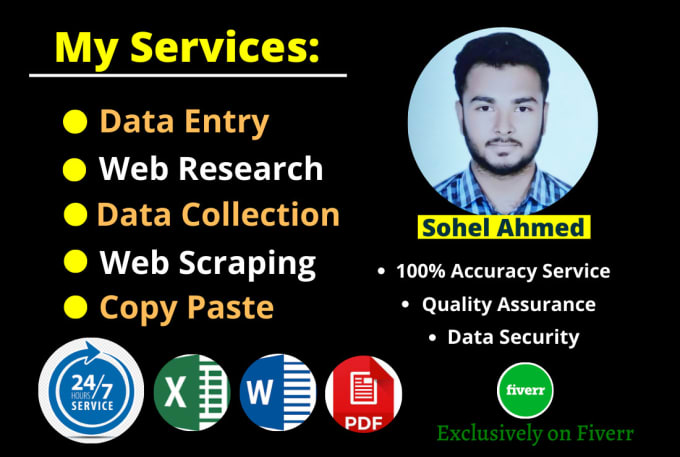 Gig Preview - Do data entry, web research, web scraping and copy paste