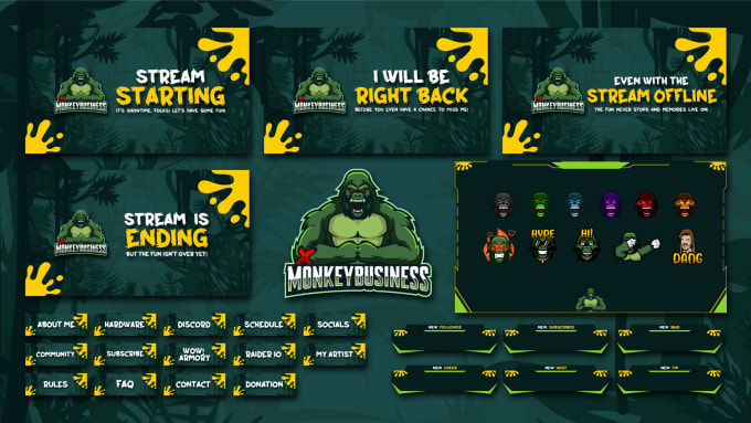 Gig Preview - Design animated twitch overlay stream package, logo, emotes for twitch, vtuber