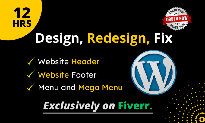 Gig Preview - Create wordpress website header, footer and mega menu