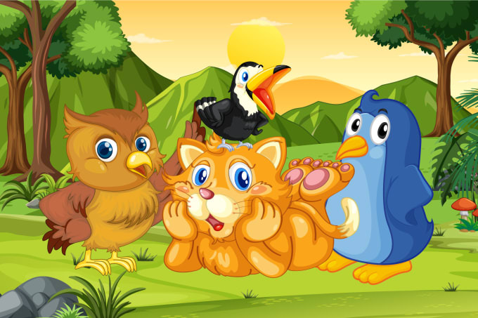 Gig Preview - Draw cute animal cartoon characters for children