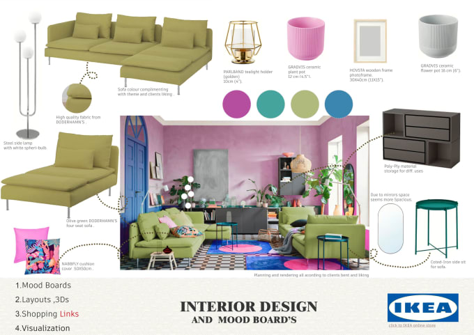 Bestseller - be your interior decorator offer you mood board, floor plans, 3d renderings