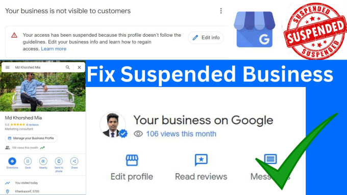 Gig Preview - Fix your google suspended business profile and get visible