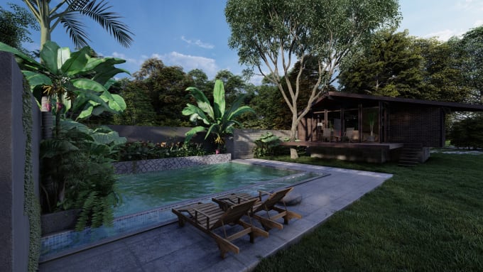 Gig Preview - Design home landscape backyard, pool, 3d realistic rendering