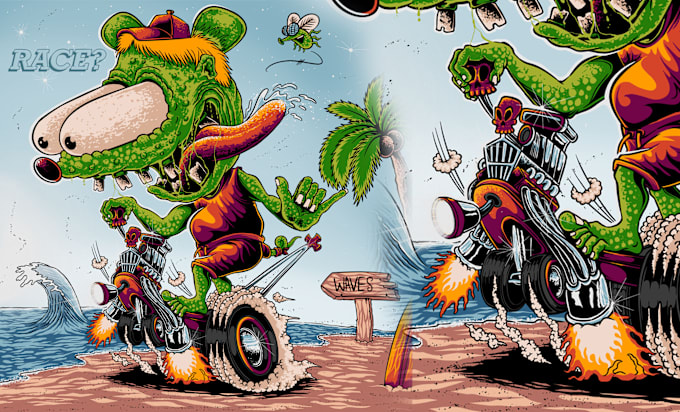 Gig Preview - Make an illustration of kustom kulture rat fink style