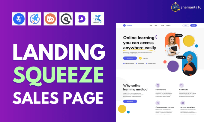 Gig Preview - Do lms landing page, sales page, squeeze page by divi, kadence, generatepress