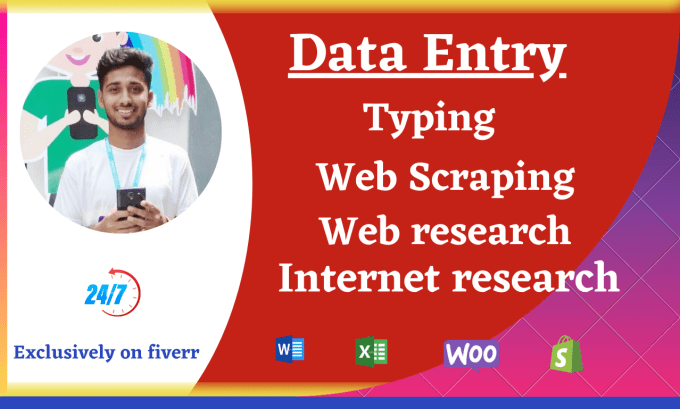 Gig Preview - Data entry, web research, web scraping, copy paste, typing