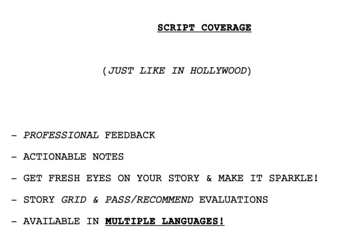 Gig Preview - Provide coverage on your screenplay per hollywood standard