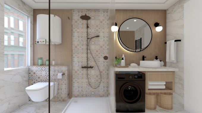 Gig Preview - Do interior design bathroom with renders