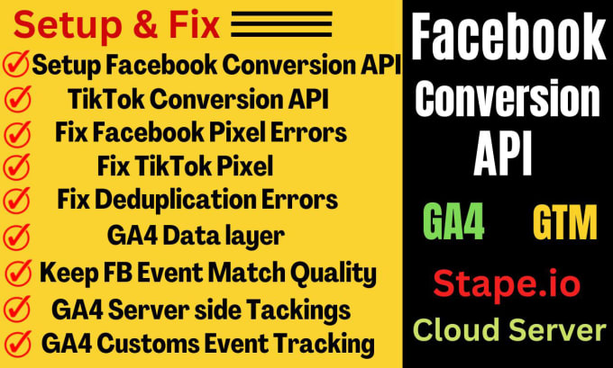 Gig Preview - Setup facebook conversion API, server side tracking with google analytics 4,GTM