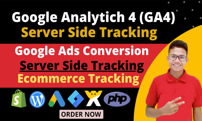 Gig Preview - Setup google analytics ga4 adwords conversion tracking ga4 server side tracking