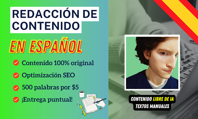 Gig Preview - Write unique and SEO optimized content for blog or website in spanish