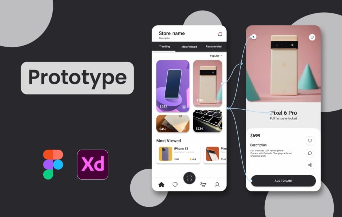 Gig Preview - Only prototype figma adobe xd app and web screens UI, wireframes