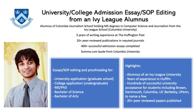 Gig Preview - Edit your admission or scholarship essay as an ivy league alumnus