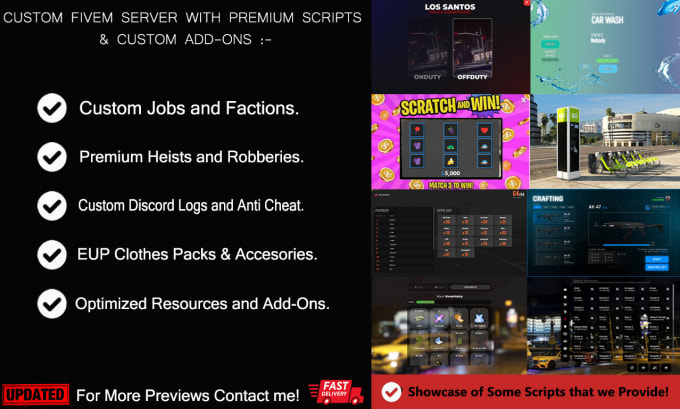 Gig Preview - Develop a custom fivem server with premium scripts