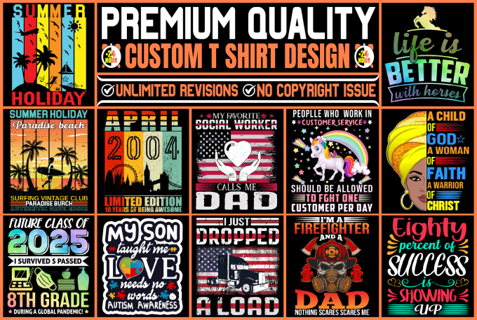 Gig Preview - Do custom t shirt design vintage retro and bulk t shirt design 24 hours