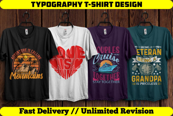 Gig Preview - Do custom typography t shirt design and graphic t shirt