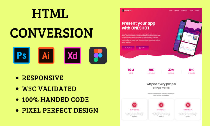 Gig Preview - Convert figma to HTML, psd to HTML, xd to HTML CSS bootstrap responsive website