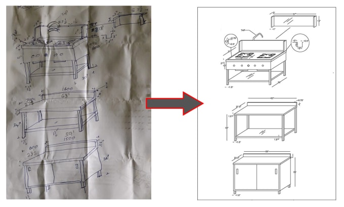 Gig Preview - Do your product sketch in autocad drawing