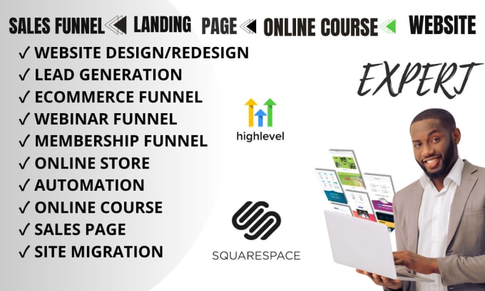 Bestseller - build landing page, website, sales funnel on gohighlevel and squarespace