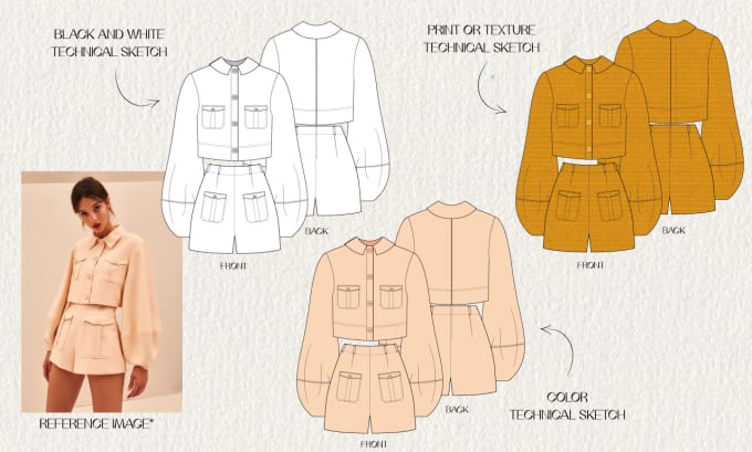 Gig Preview - Create detailed fashion technical flat drawings