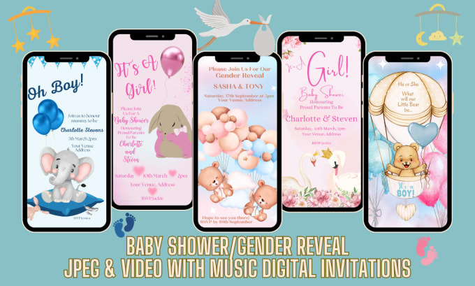 Gig Preview - Design your jpeg and video digital baby shower or gender reveal invitation