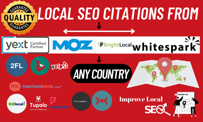 Gig Preview - Do local SEO citations from brightlocal, yext, and moz