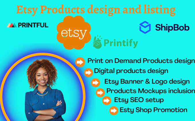 Gig Preview - Do listing, design etsy print on demand products, set up etsy shop with SEO