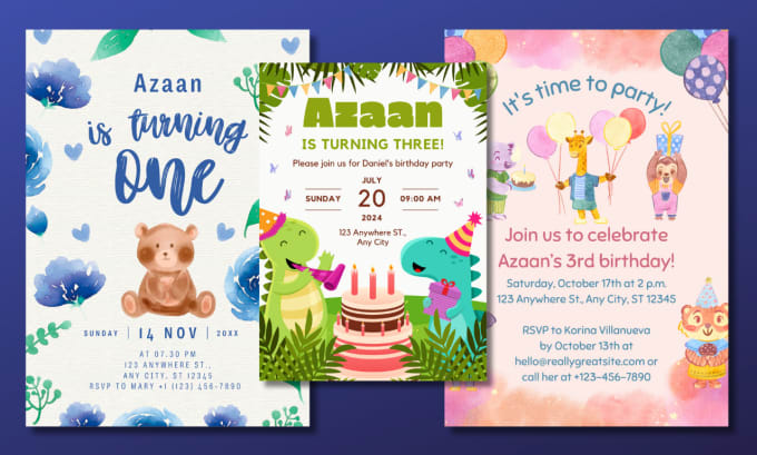 Gig Preview - Design kids birthday flyer kids party invitations within 6 hrs