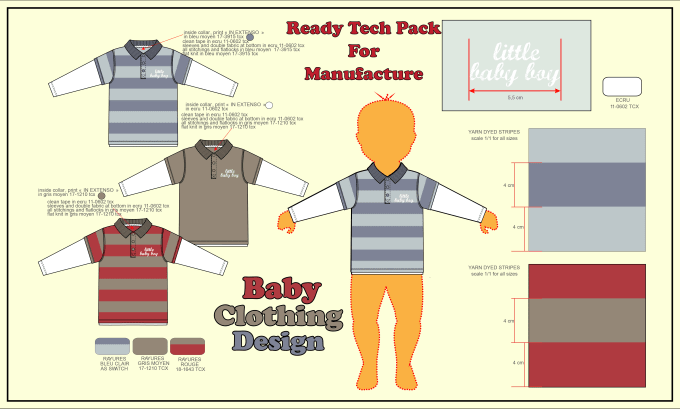 Gig Preview - Draw technical baby wear tech pack fashion clothing apparels design kids