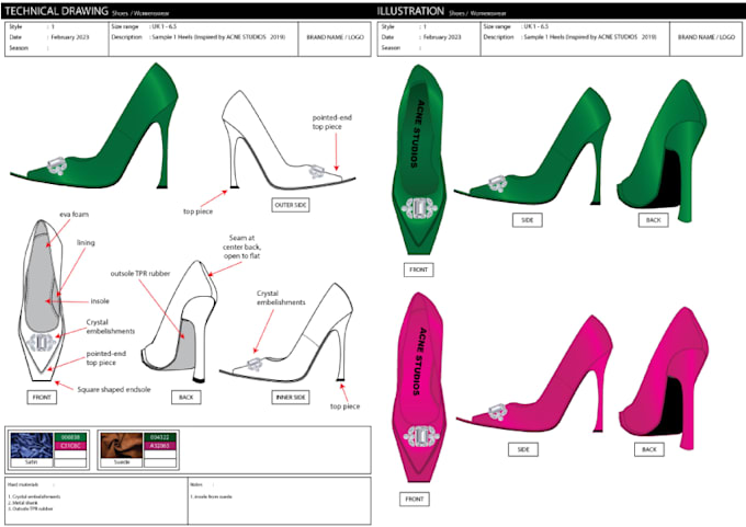 Gig Preview - Make gorgeous detailed shoes illustration and tech drawing