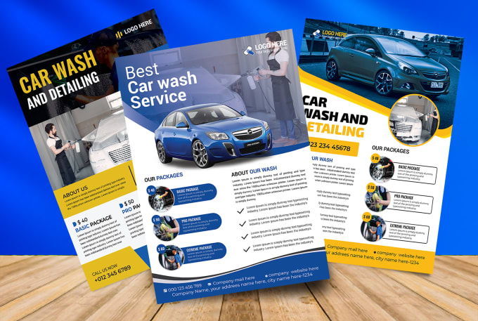 Gig Preview - Design car wash flyer for detailing cleaning rental auto repair car price list