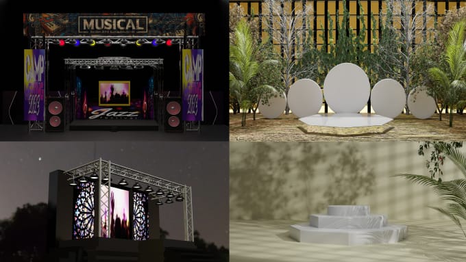 Gig Preview - Design 3d stage, backdrop for office, zoom meeting and 3d studio