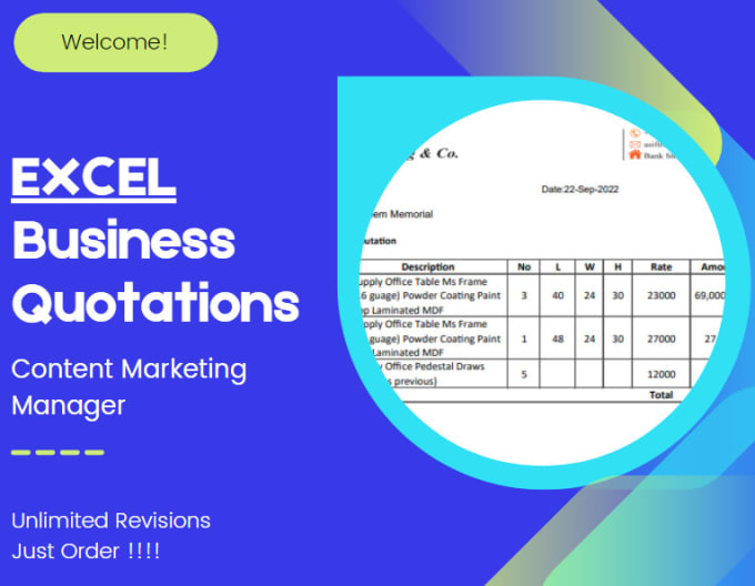 Gig Preview - Create business quotation ms word and excel format